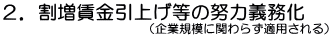 ２．割増賃金引上げ等の努力義務化（企業規模に関わらず適用される）